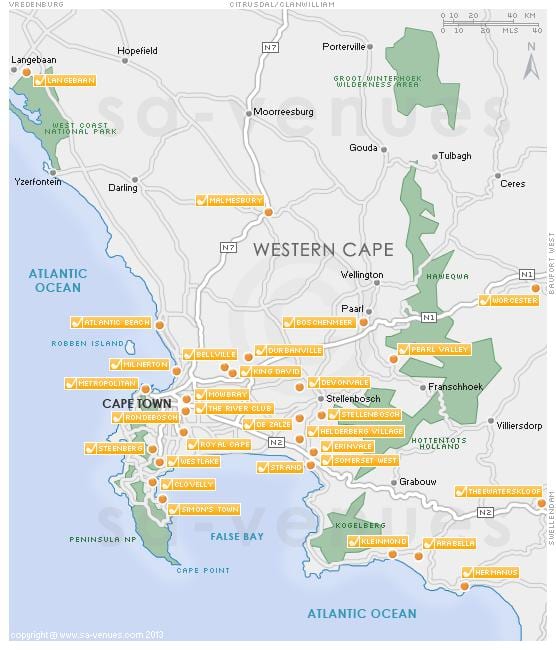 kat jeyografik nan Cape Town teren gòlf 