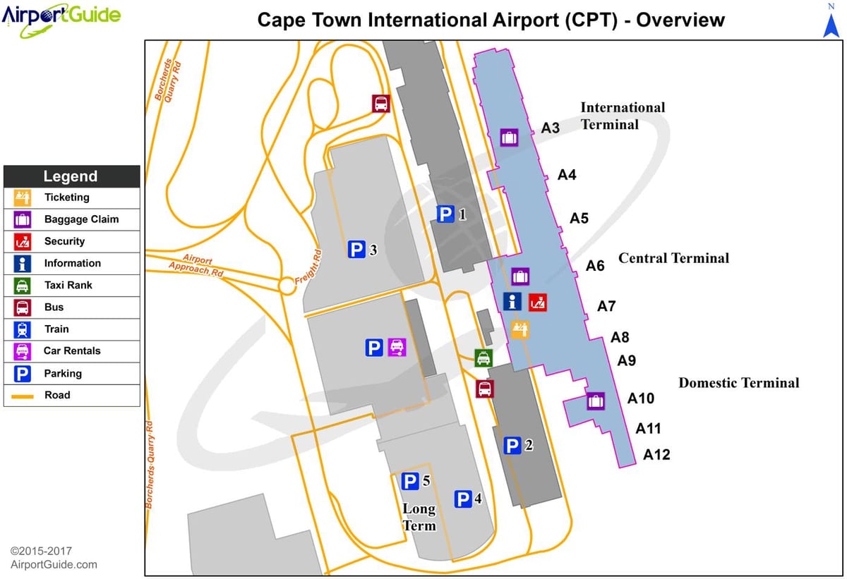 Cape Town ayewopò entènasyonal tèminal nan kat jeyografik