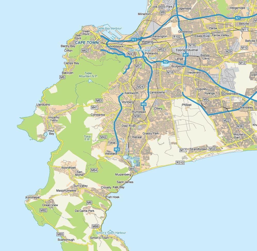 kat jeyografik nan diep larivyè lefrat Cape Town