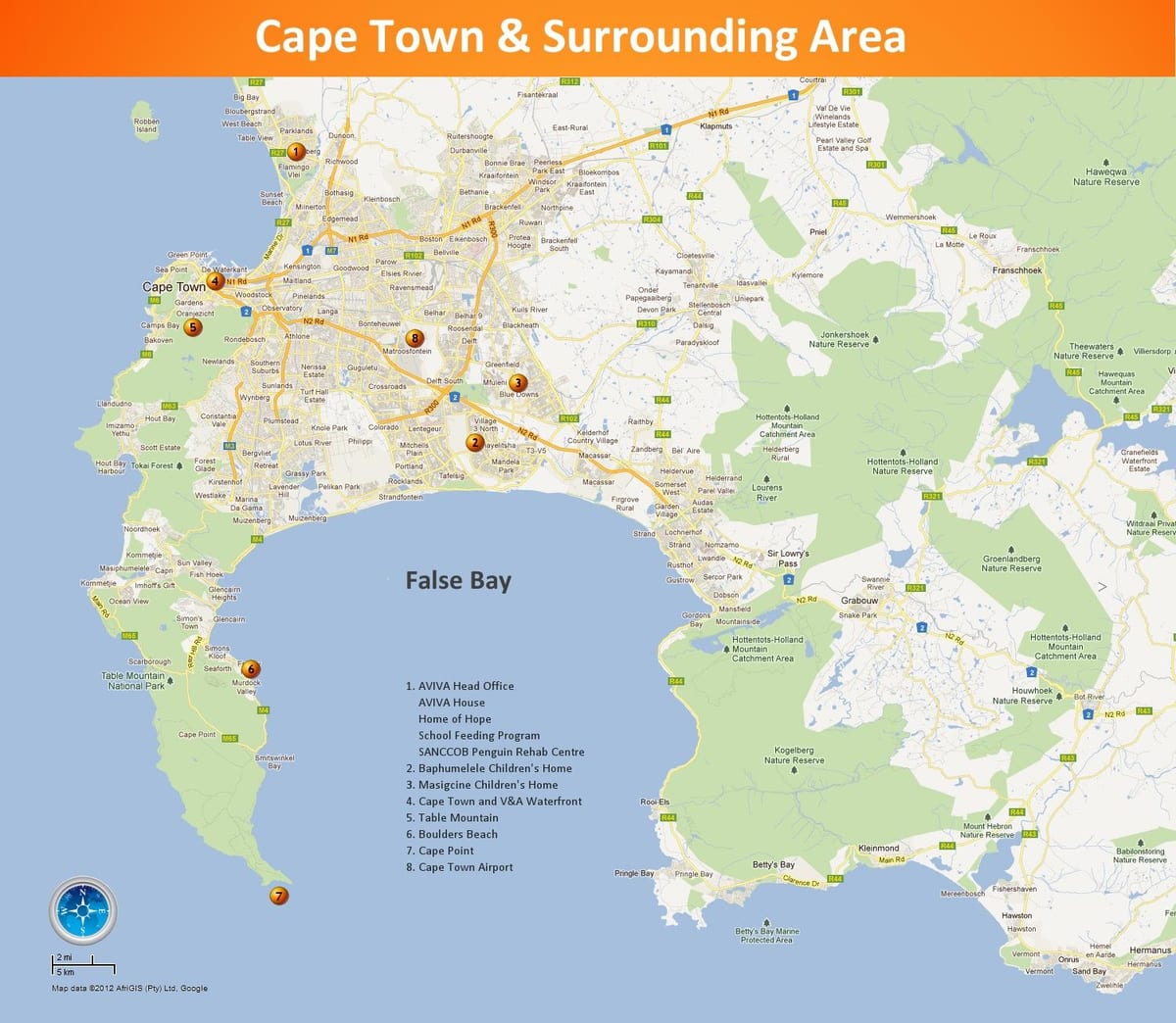kat jeyografik nan Cape Town nan zòn Sid Afrik