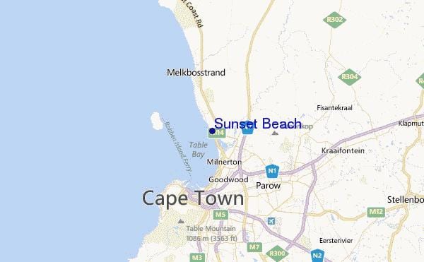 kat jeyografik nan solèy kouche a nan plaj Cape Town