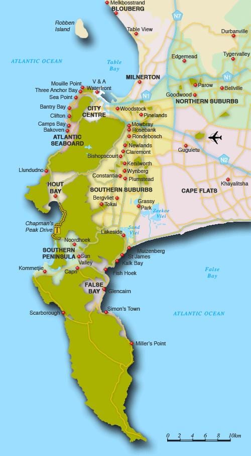 kat jeyografik nan tout savann pou bèt nò Cape Town