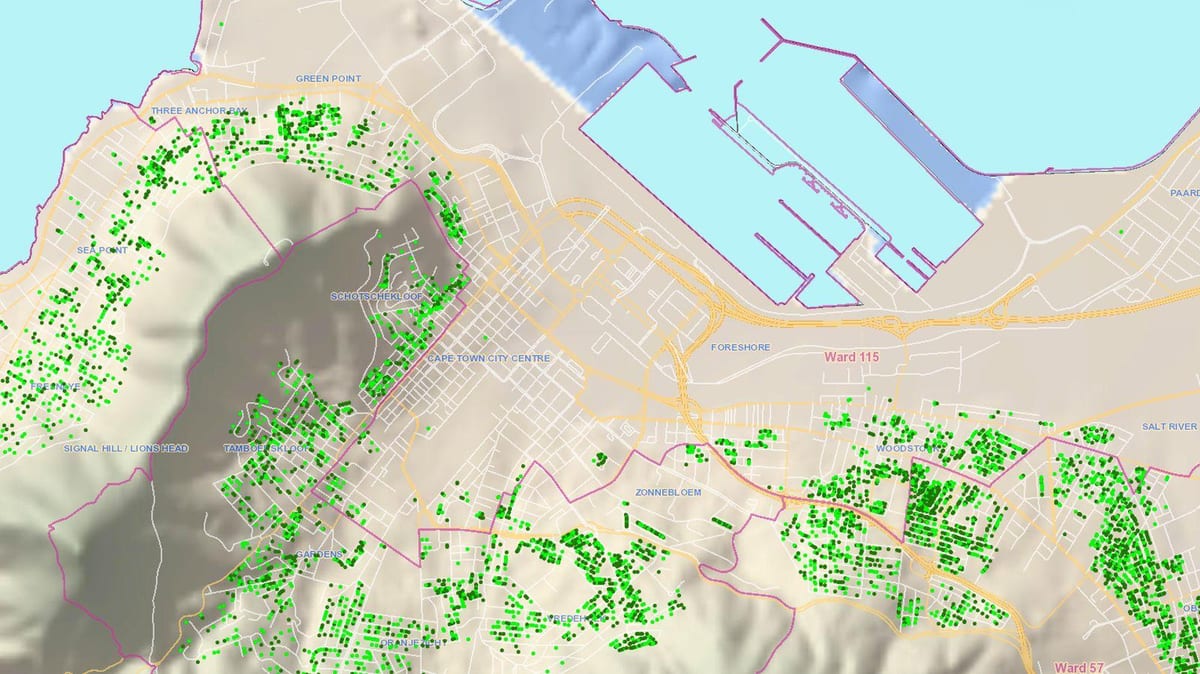 kat jeyografik nan vil la nan Cape Town pawas